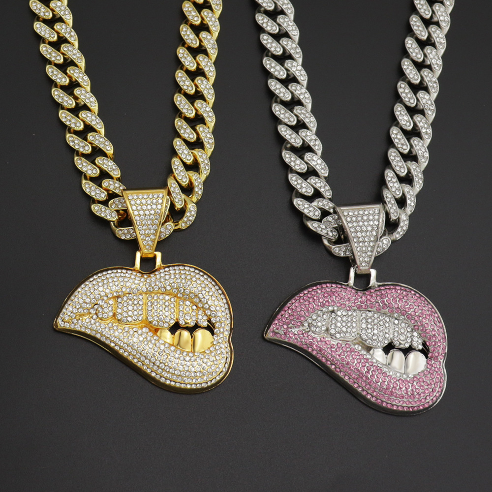 Hip-Hop Fashion Lips Alloy Plating Inlay Artificial Gemstones Unisex Necklace