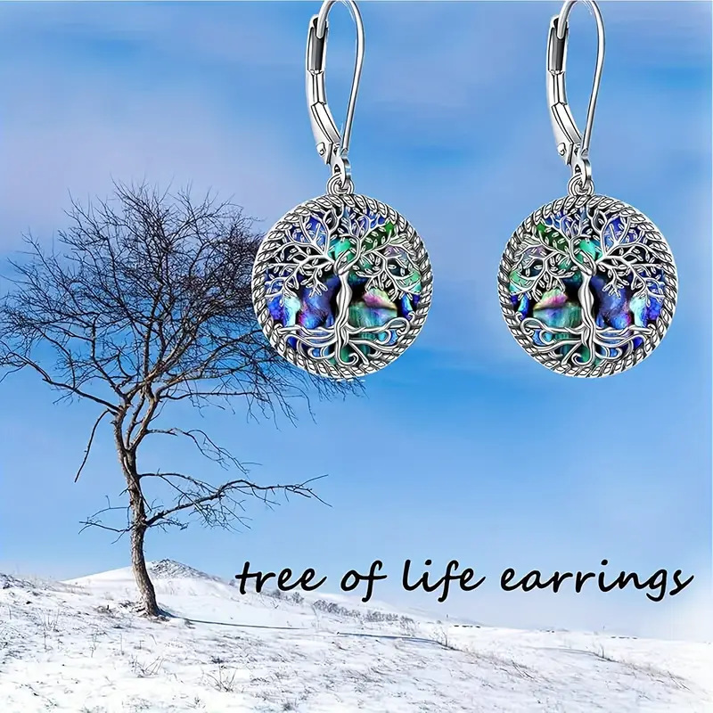 Abalone Tree of Life Earrings European and American Fashion Round Malachite High-End Elegant Earrings Cross-Border Earrings