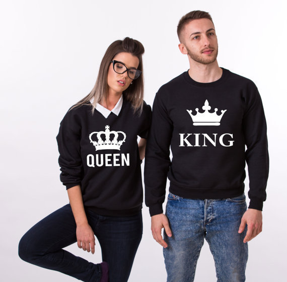 Crown king queen autumn and winter new men's and women's lovers outfit king queen fleece-lined thick sweater Europe and the United States