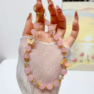 玉珠蝴蝶串珠手机挂链合金吊坠手工串珠挂件手拎防丢包包挂饰品
