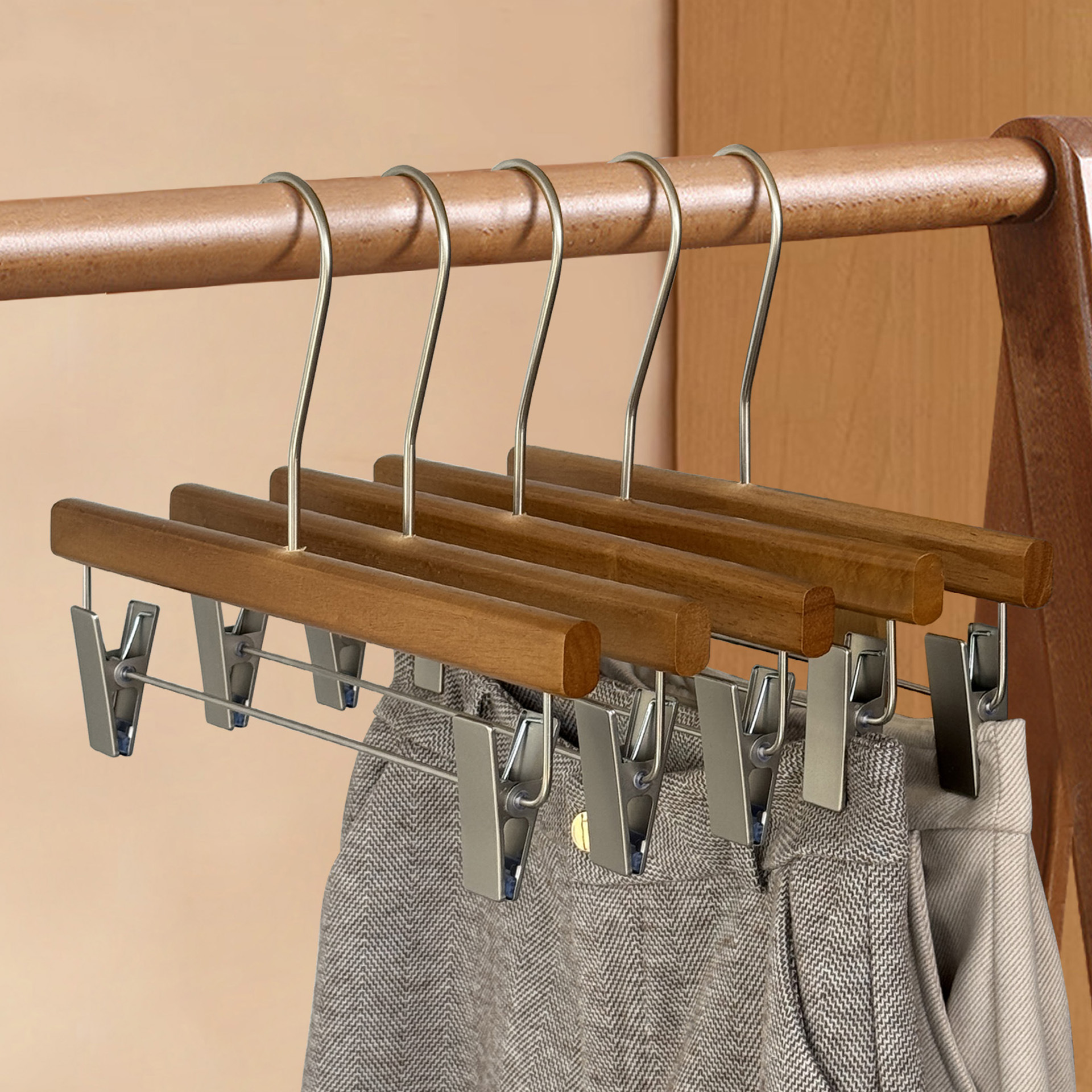 Pantalones de madera sólida percha de pantalones de madera percha de pantalones de madera percha de pantalones de ropa antideslizante sin marcas fuerte tienda de ropa