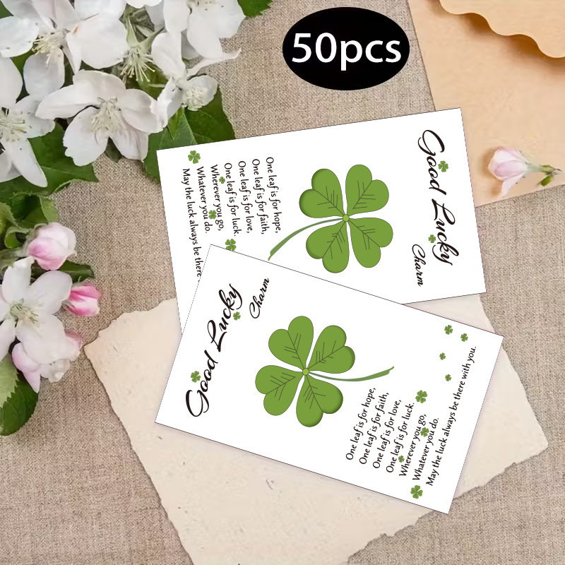 50 Four-Leaf Clover Cards, Greeting Cards, Thank You Cards, Pocket Cards, Blessing Cards, Perfect for St. Patrick's Day 50 Four-Leaf Clover Cards, Greeting Cards, Thank You Cards, Pocket Cards, Blessing Cards, Perfect for St. Patrick's Day