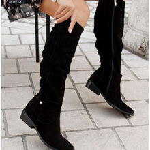 秋款2025年冬季低跟侧拉链超大码44 45绒面高筒女靴boots