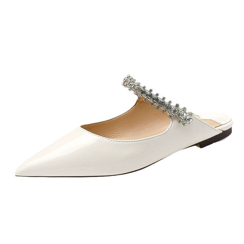 Туфли JC без каблука, лето 2025, новая модель, со стразами, с острым носком, на цепочке, на мягкой подошве, женские туфли без каблука, свадебные туфли, туфли для подружек невесты, оптом