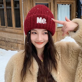 新款高温水洗帽男女针织保暖亲肤帽显脸小毛线帽秋冬季女护耳时尚