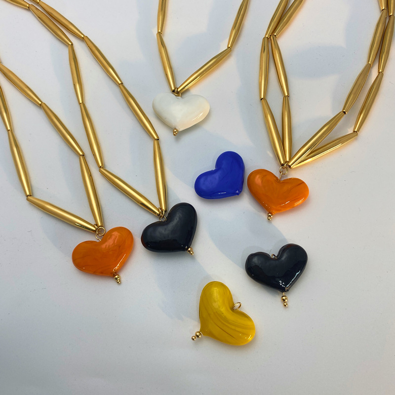 Fashion Heart Shape glass Titanium Steel Plating Pendant Necklace 1 Piece