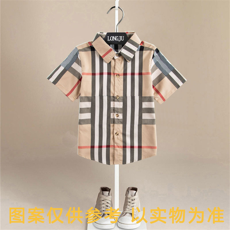 [반팔] 큰 체크 셔츠 카키