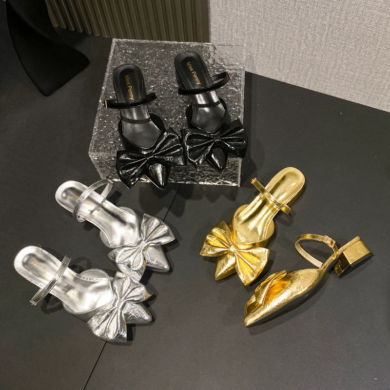 Женские летние мюли на танкетке 2025 года, французский стиль ретро, заостренный носок, универсальные, элегантные, закрытый носок, высокий каблук.