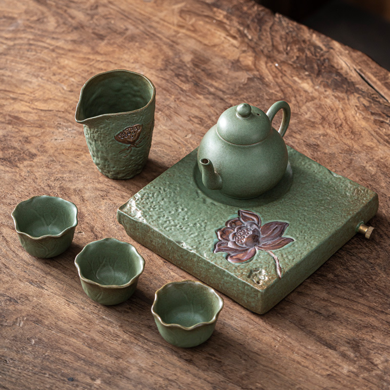 Creativo japonés Kung Fu té juego traje hogar cerámica té taza tetera gres simple viaje portátil una olla tres tazas