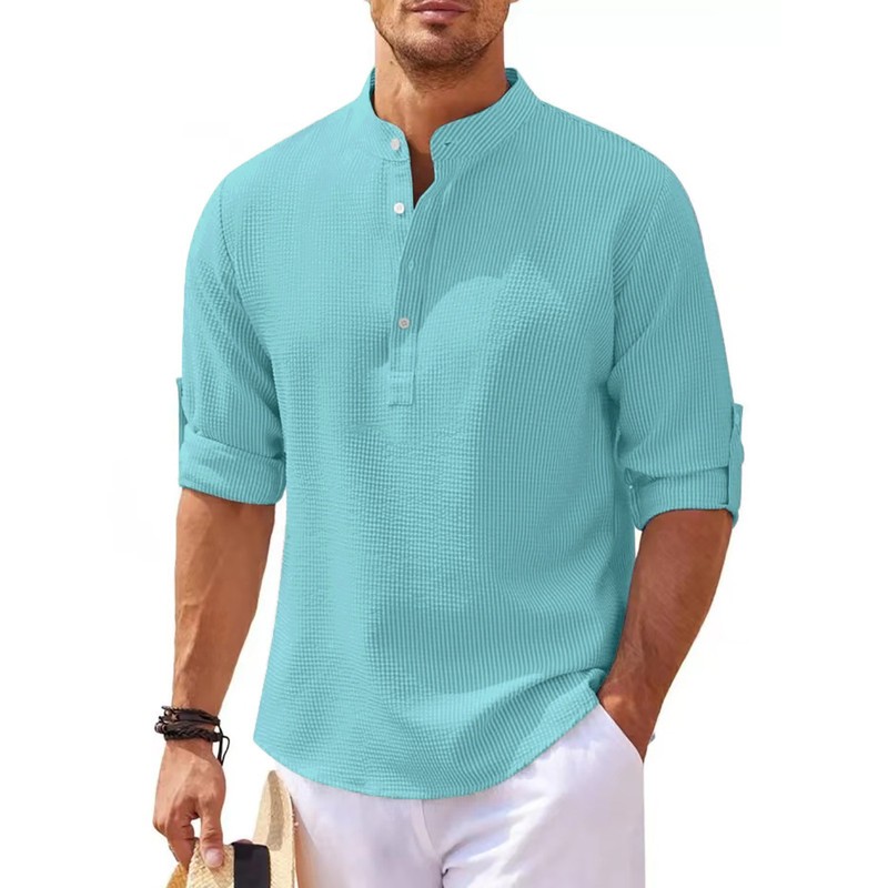 in stock 2025 European and American Men's Shirt Long Sleeve Collar Open Button Pineapple Plaid Shirt Men's Casual Shirt Top