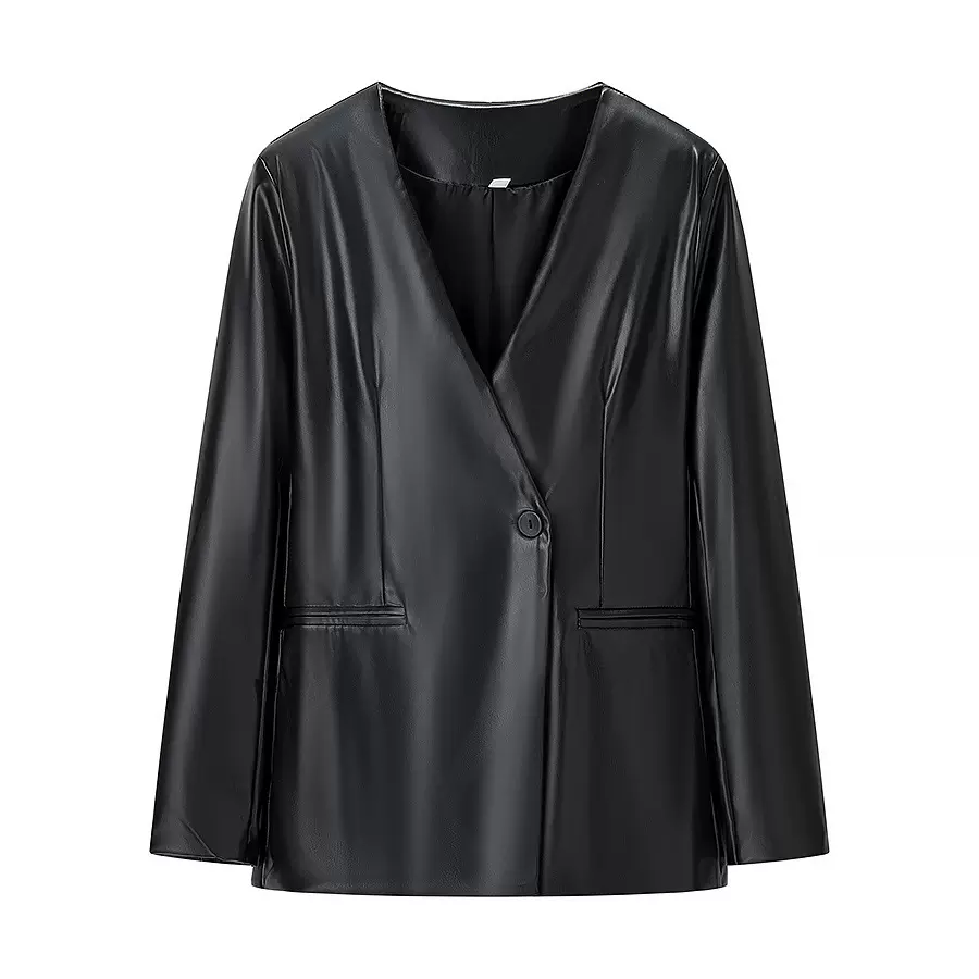 Z跨境欧美风2025新款时尚气质亚马逊女装批发长袖V领皮衣 外套