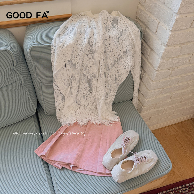 GOOD FA 2026 Fall/Winter Ribbed Round Neck Full Lace Hollow Long Sleeve Blouse 26586 GOOD FA 2026 Fall/Winter Ribbed Round Neck Full Lace Hollow Long Sleeve Blouse 26586