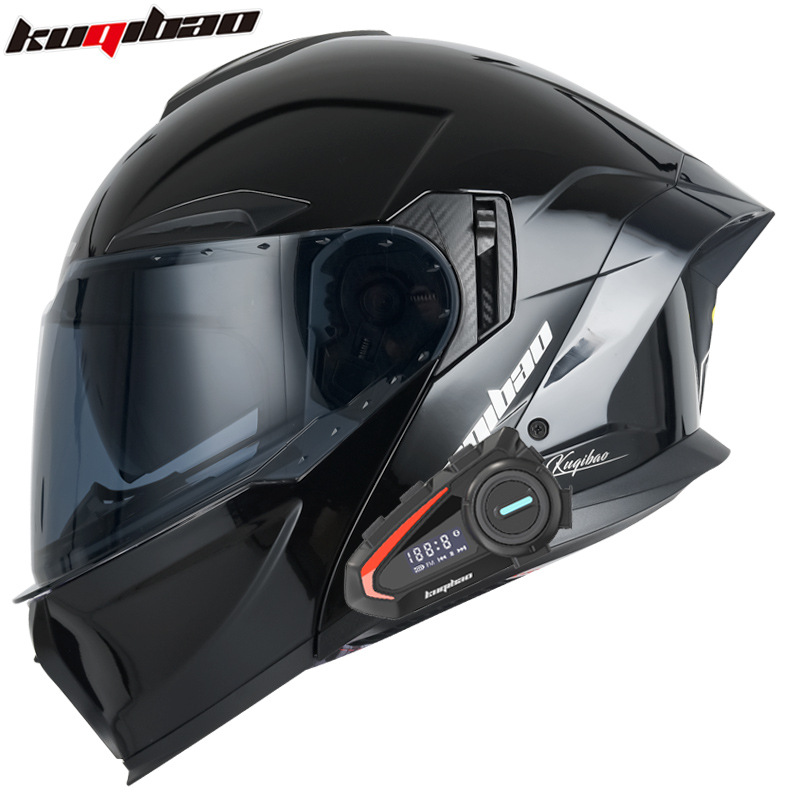 Certified Full Helmet, Universal Motosiklet kaskı (dəbilqə) - gloss-black-with-k20-bluetooth-black-lens-m