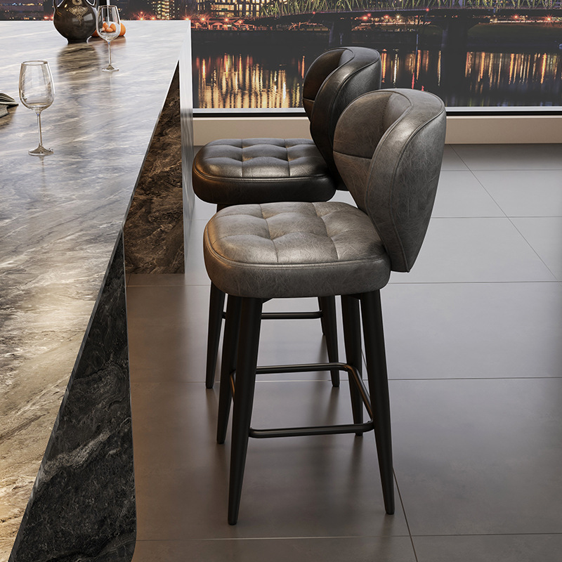 轻奢高端吧台椅家用铁艺旋转酒吧椅设计师款高椅子靠背前台高脚凳