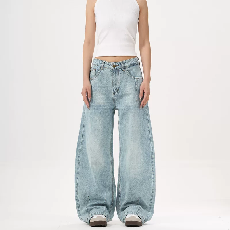 橙绢 Bamboo jeans for men and women, trousers, American style, loose fit