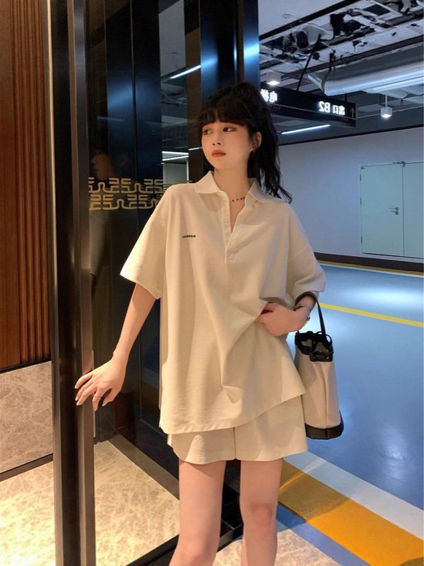 韩版东大门POLO领T恤+裤子两件套宽松大码女装时尚休闲运动套装女|undefined