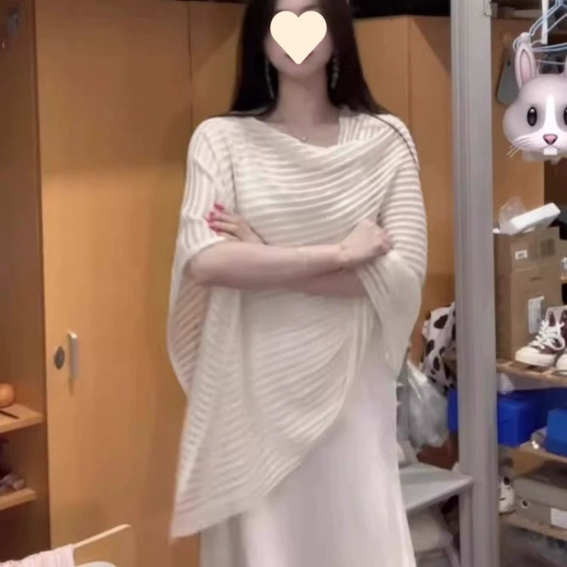 Летний топ-блузка из трикотажа, свободного кроя, с асимметричным вырезом, защита от солнца, производитель женской одежды 2025 года.