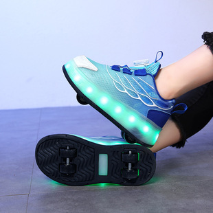 Children's Eight-Wheel Heelys Shoes Wholesale Rechargeable Luminous Roller Skates Boys' Four-Wheel Skates Girls' Shoes with Wheels