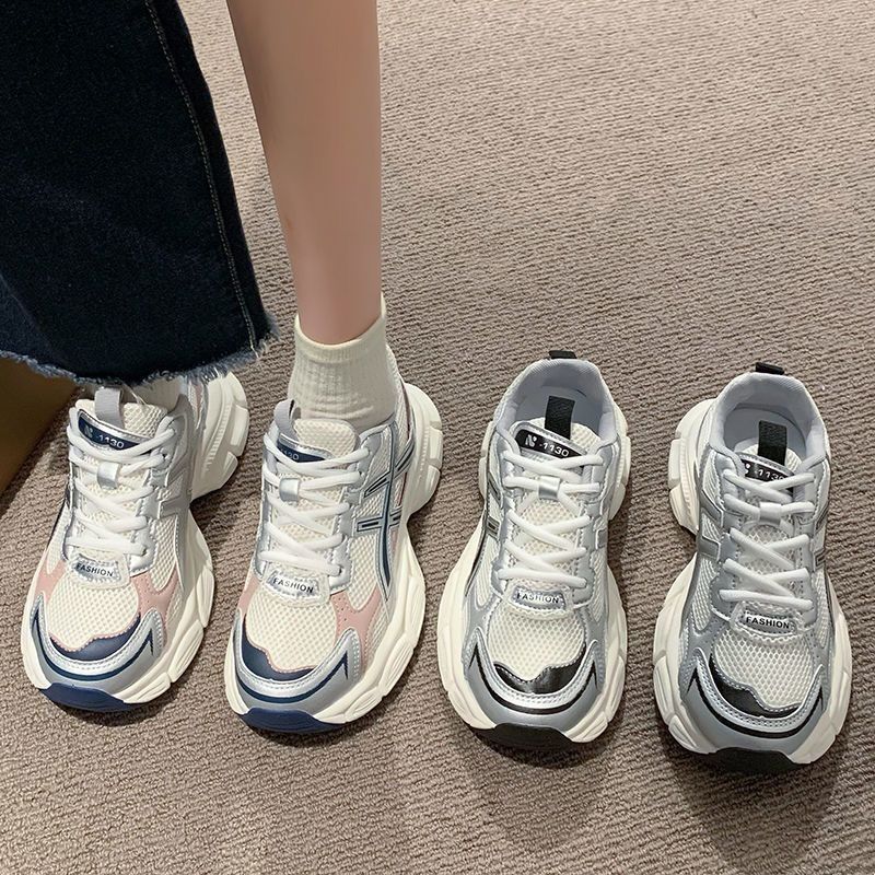 Zapatillas de plataforma para mujer, estilo papá, novedad primavera-otoño 2025, versátiles, ligeras, transpirables, de malla, estilo urbano, para correr.