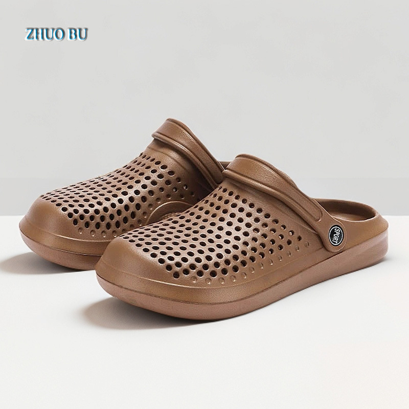 Cross-border Hole Shoes Men's Summer Outer Wear Beach Shoes Lightweight Sandals and Slippers Wading Shoes Dense Hole Flat EVA Slippers Women