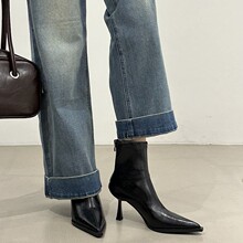 尖头短靴女2025秋冬季新款女靴马丁靴子高跟鞋短筒靴骑士靴瘦瘦靴