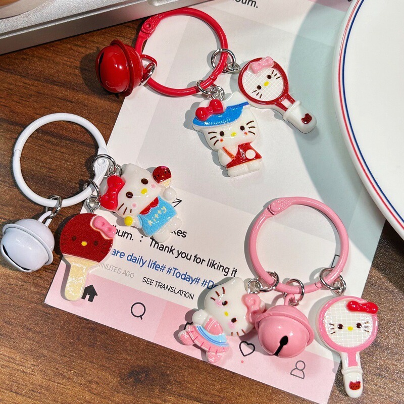 Cute Cartoon Sports Kt Bell Keychain Cat Tennis Badminton Bag Pendant Student Bestie Keychain Cute Cartoon Sports Kt Bell Keychain Cat Tennis Badminton Bag Pendant Student Bestie Keychain