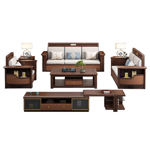 New Chinese style ebony solid wood sofa simple light luxury high-end living room combination large and small apartment villa home furniture