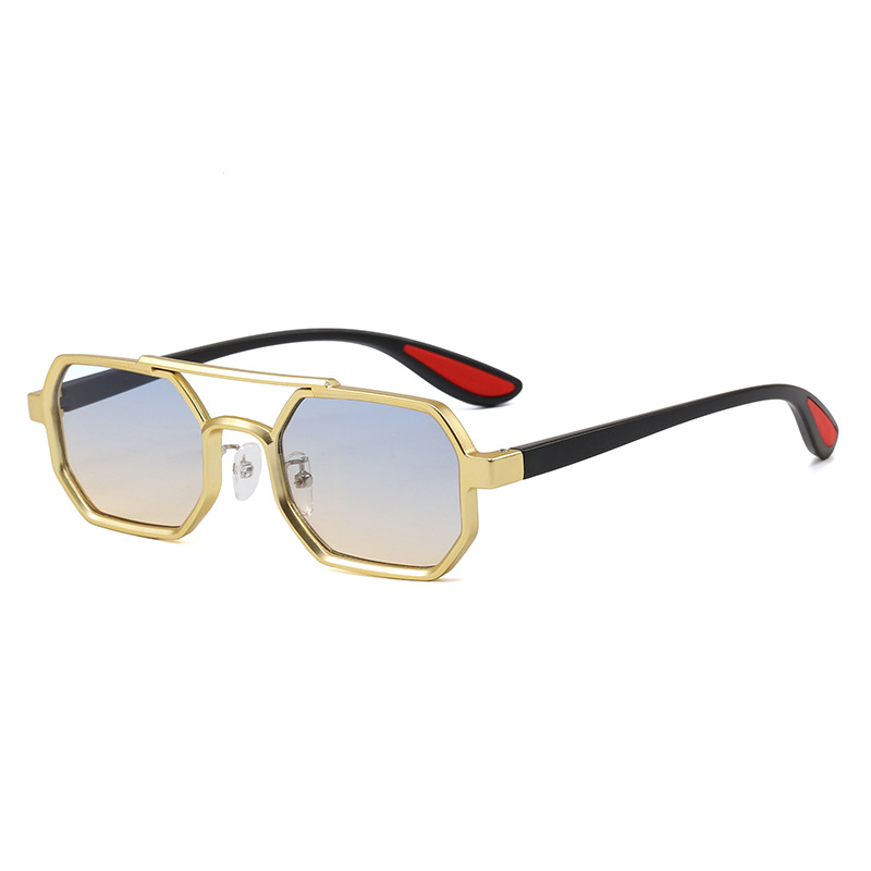 Metallic Double-Beam Sunglasses For Men, Outdoor UV Protection, Fashionable Sporty Style, Outdoor Driving Goggles_desvips.com