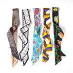 杭州丝绸100%桑蚕丝长丝巾女发带绑包时尚复古斜角双层印花丝巾