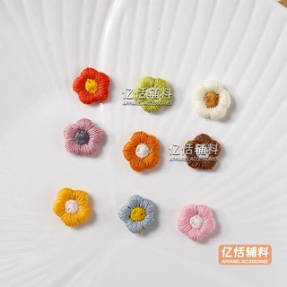 diy手工贴花毛线五瓣绣花编织小花配饰线绣布贴迷你刺绣发饰配件