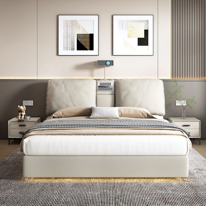 Cama italiana minimalista de cuero multifuncional con diseño de oreja de elefante, cama doble de 1.8 metros, cama de matrimonio sencilla y moderna con cajones de almacenamiento. image 3
