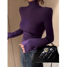 白色高领简约气质打底衫女春秋新款欧货垫肩修身显瘦内搭长袖上衣