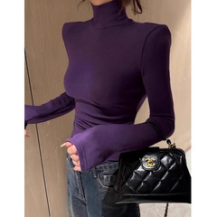 白色高领简约气质打底衫女春秋新款欧货垫肩修身显瘦内搭长袖上衣