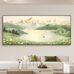聚宝盆客厅装饰画日照金山聚财山水风景挂画沙发背景墙感壁画