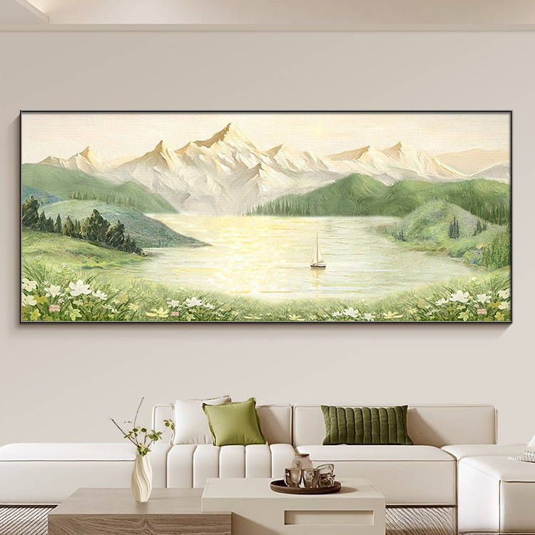 聚宝盆客厅装饰画日照金山聚财山水风景挂画沙发背景墙感壁画|undefined
