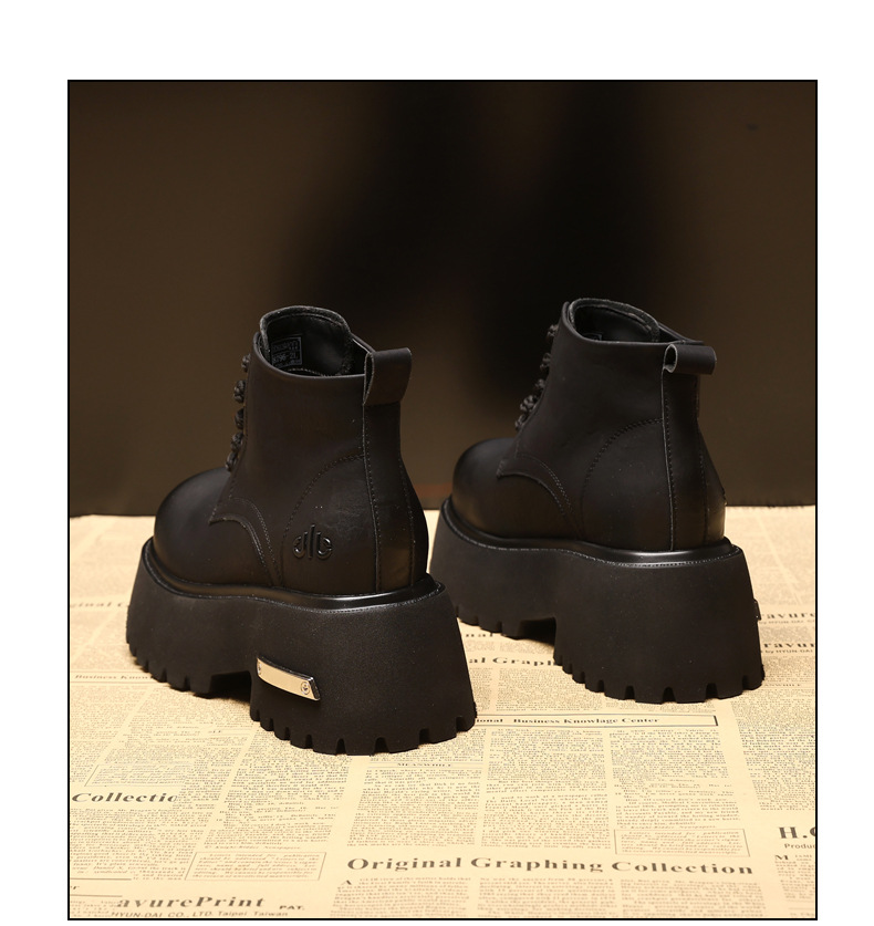 Giày boot nữ đế dày tăng chiều cao, dây buộc, phong cách đa năng — màu đen chi tiết 17