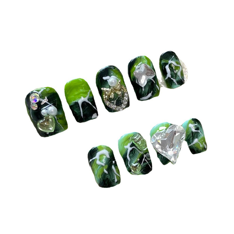 Kaiman desgaste hecho a mano uñas de diamantes de longitud media parche de uñas Pequeño Libro Rojo neto rojo mismo estilo fresco desgaste parche de uñas