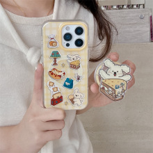 奶黄格纹三明治小狗磁吸适用iPhone16苹果15ProMax手机壳14新款女