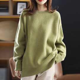 欧美圆领休闲宽松毛衣女2025秋冬新款时尚气质简约针织衫女上衣