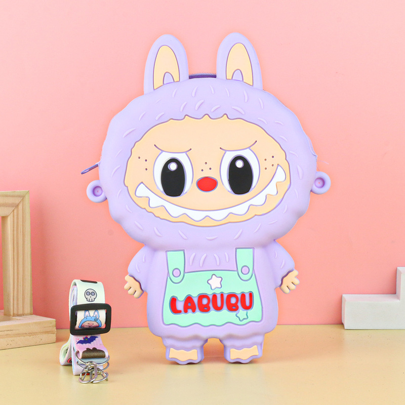 Labubu シリコーン携帯電話バッグ漫画かわいい誕生日ギフト弓シリコーン小銭入れハイエンドクロスボディバッグ|undefined