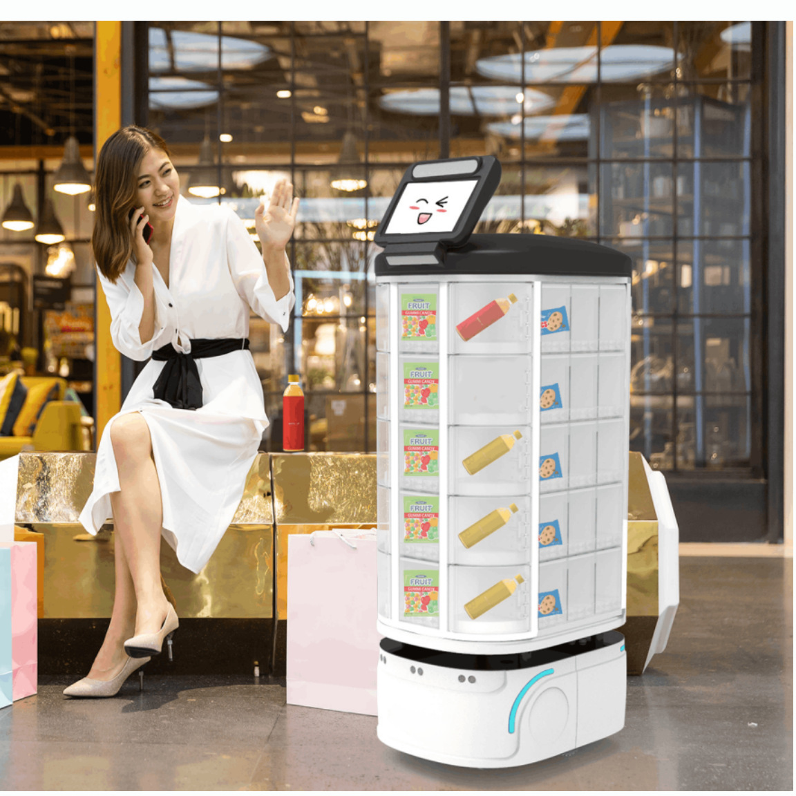 Centro comercial cine inteligente no tripulado robot vendedor móvil área de oficina estación aeropuerto publicidad control remoto