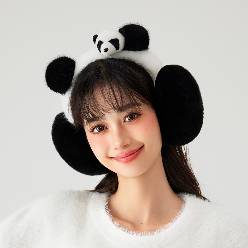 暖かいイヤーマフ、冬用女性用耳当て、新作可愛いぬいぐるみパンダ耳当て、漫画風耳あて、防寒イヤーマフ、卸売|undefined