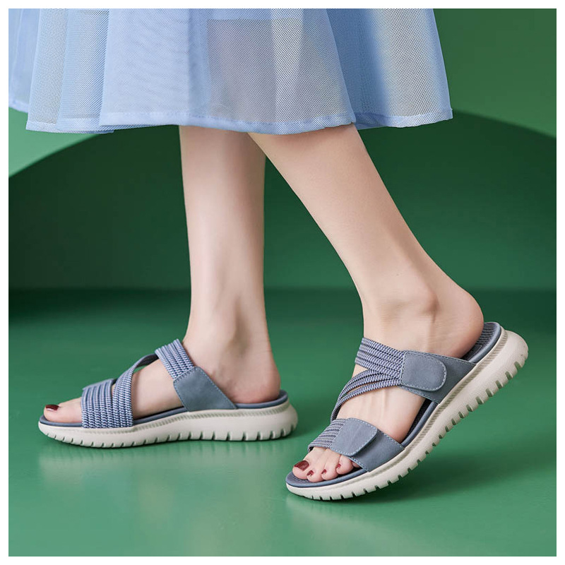 Dép sandal nữ xỏ ngón đế bệt thể thao co giãn cỡ lớn — Màu đen, Màu xanh lam, Màu mơ chi tiết 16