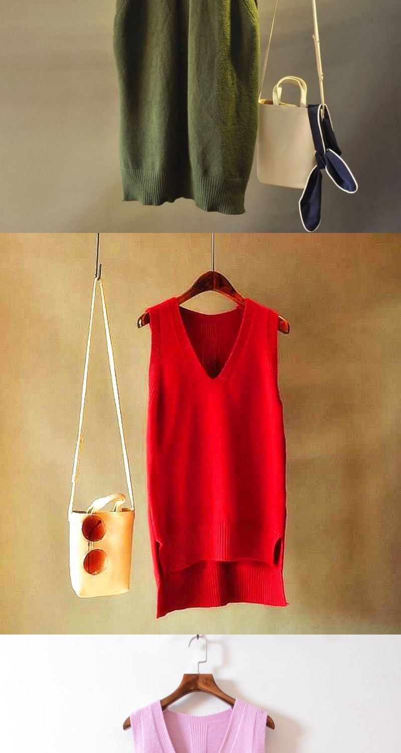 【 Cashmere Family 】 Neuer ärmelloser Pullover aus Wolle mit V-Ausschnitt, vielseitige Weste und Camisole-Oberteil_voghion.com