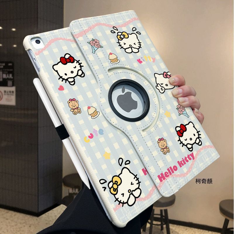 Hello Kitty Suitable for Ipad2025 Protective Cover 9Th Generation 8 Anti-Fall Pro11 Rotating Leather Case Air7/6 New Style