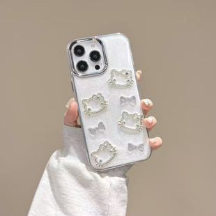 Flash Diamond Kitty Cat Bow Suitable for Iphone17Promax Stereo Apple 15Promax New Model 16