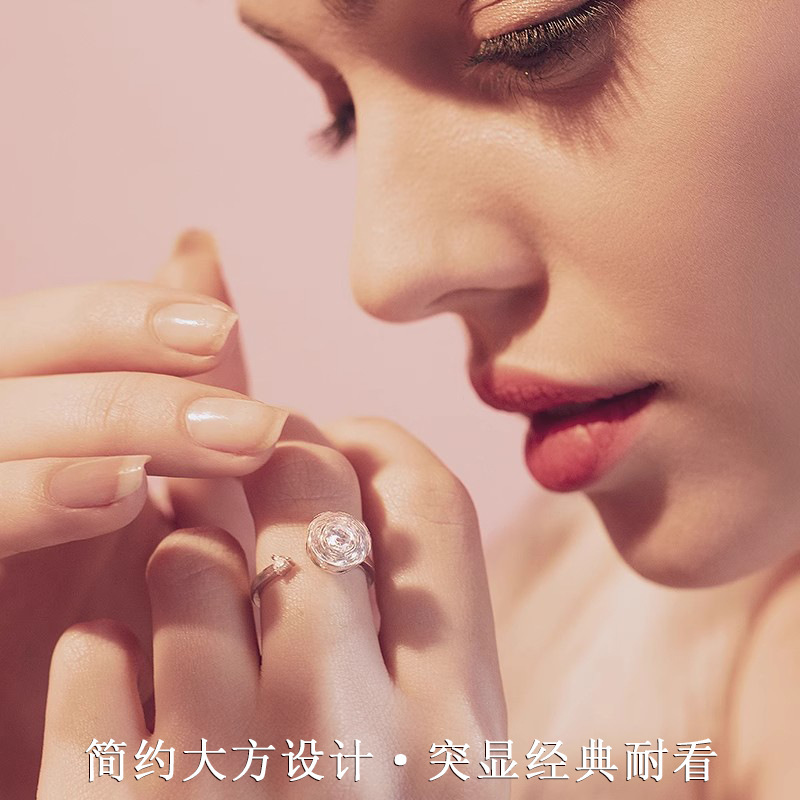 跨境爆款旋转戒指女小清新轻奢开口食指戒时来运转闪钻指环送女友|undefined