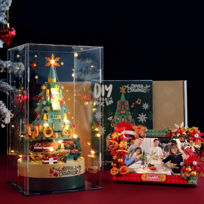 【包邮】正版佳奇1302缤纷圣诞树积木旋转音乐盒中国圣诞积木礼物