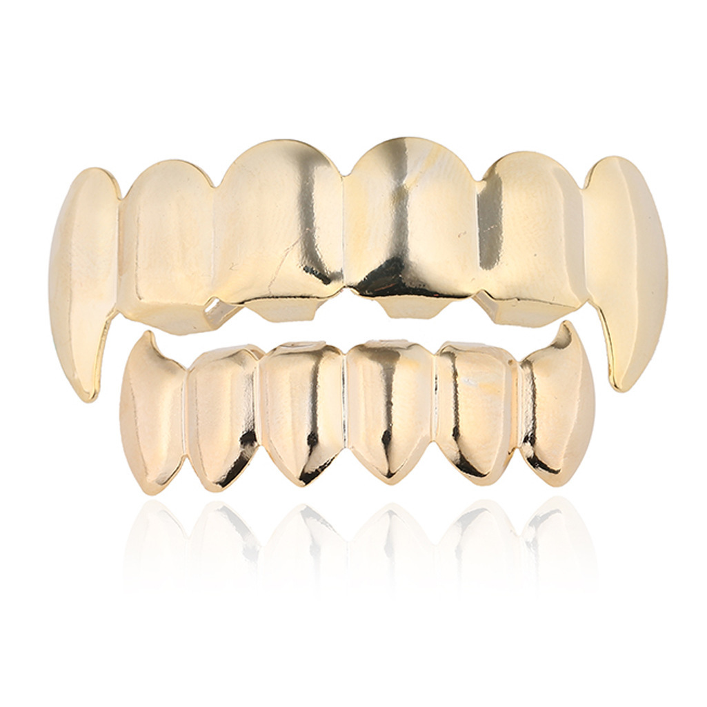 Europeo y americano nuevo hip hop personas real chapado en oro tirantes cóncavo-convexo Plaid textura hip hop tirantes grandes dientes de oro