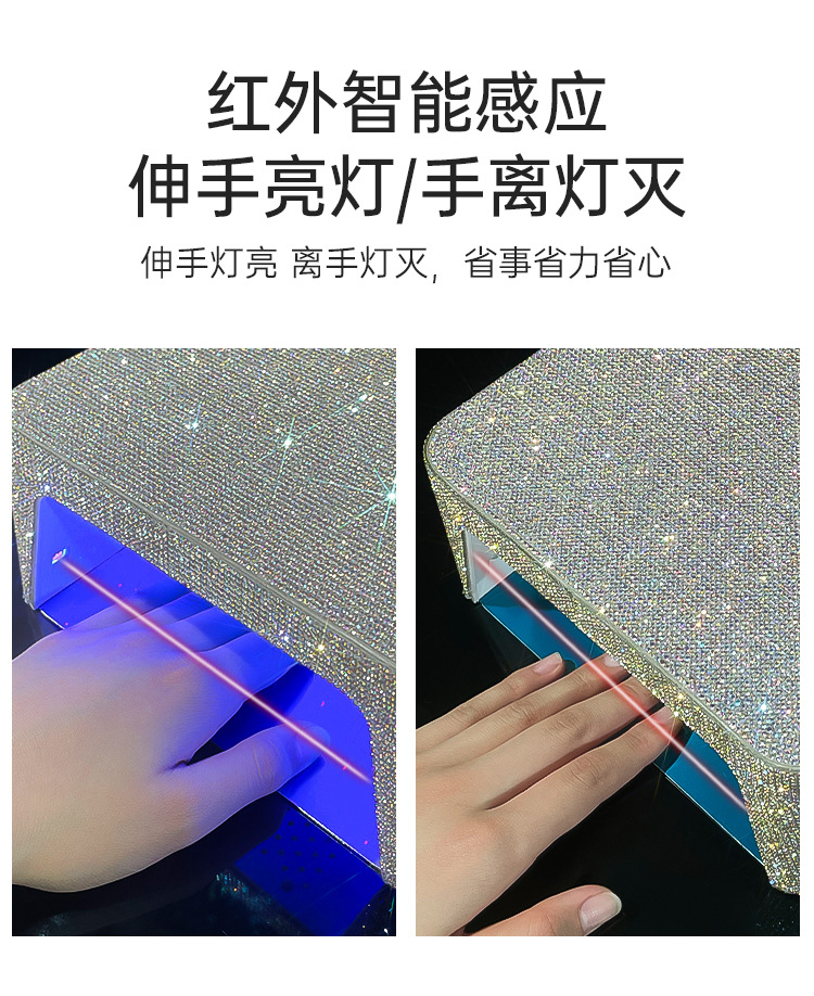 Professional Quick-Drying Electric UV Light Therapy Nail Lamp with Diamond Inlay - Non-Staining Nail Art Salon Dryer for Gel Polish